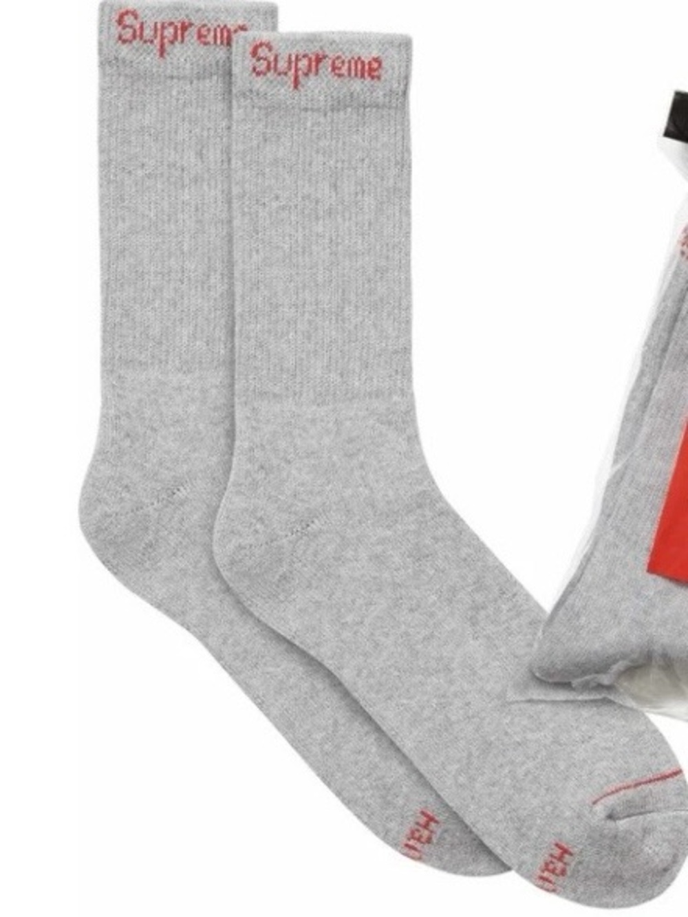 Supreme/Hanes SINGLE PAIR Gray Logo Crew Socks